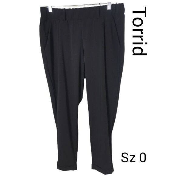 Torrid High Rise Crop Dress Pants Pleated Front Cuffed Hem Pull On Sz 12 - Picture 1 of 7